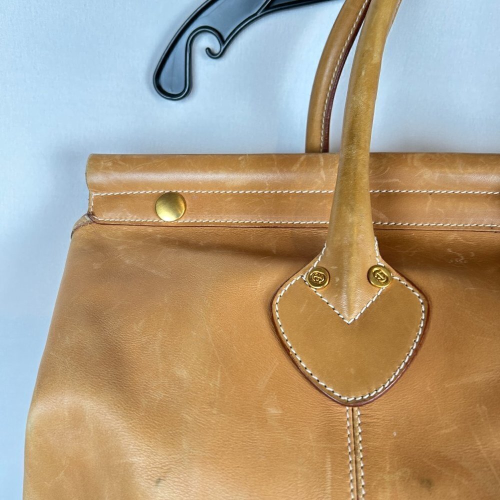 Gucci Authentic Vintage Light Tan Brown Leather Travel Weekender Duffle Hand Bag - Picture 8 of 17